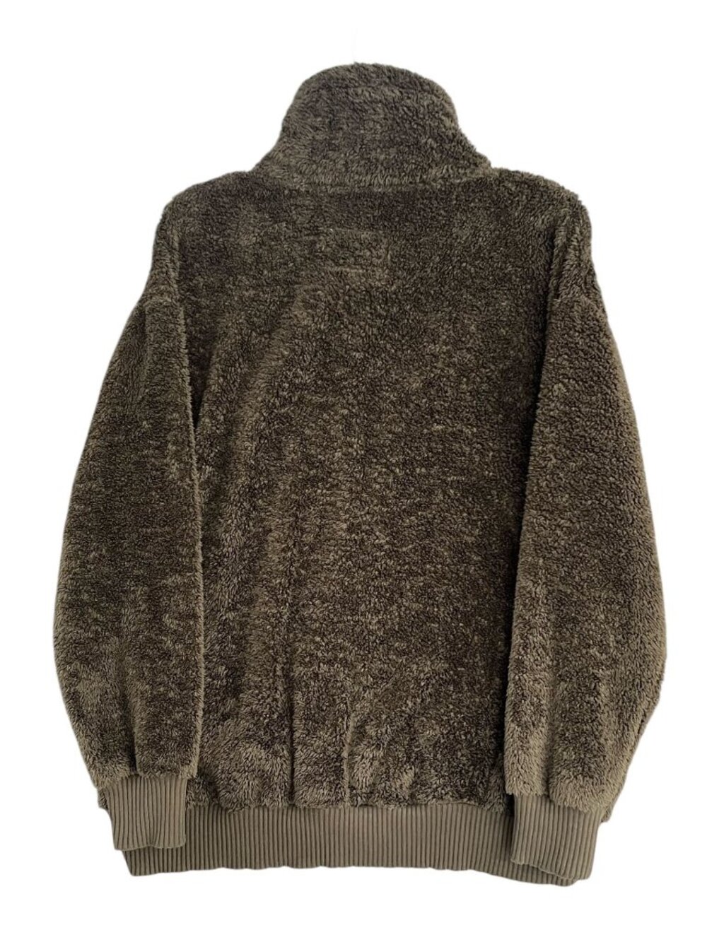 Vtg Members Mark Womens XL Cozy Faux Sherpa Pullover Olive Green Pockets 3/4 Zip - Picture 5 of 12